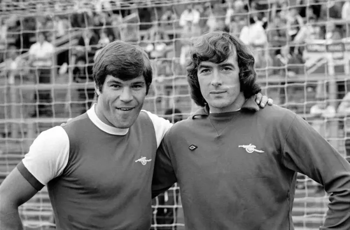 Framed Print : Luton Town. vs. Arsenal. Macdonald pictured with Jennings. August 1977 77-04352-017
