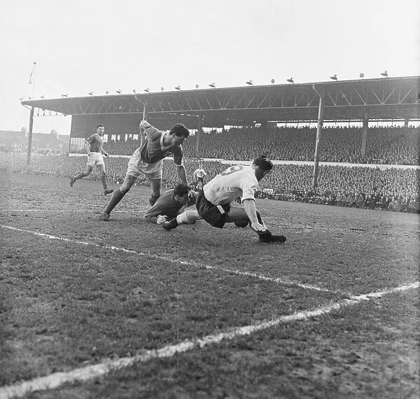 Luton v Blackpool FA Cup A goal mouth scramble during the game. March 1959