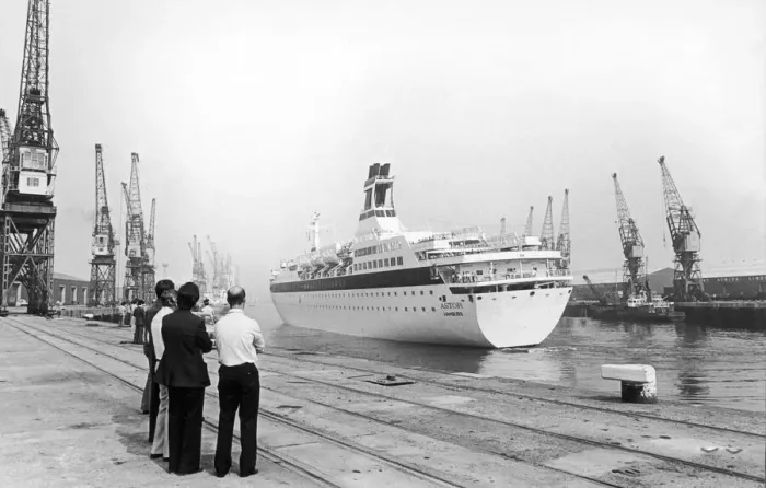 Framed Print : The luxury liner Astor seen here leaving Tees Dock 3rd June 1982 Framed Print : The luxury liner Astor seen here leaving Tees Dock 3rd June 1982