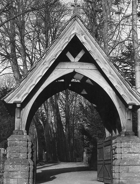 Lych Gate at Brecon Cathedral, Brecon, a market town and community in Powys, Mid Wales
