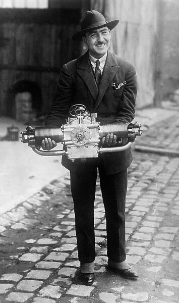 M. Barbot with the engine of the glider which he crossed the channel in