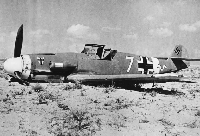 Framed Print : M. E 109 F. shot down. (Picture) An M. E 109 F. shot down in battle area Framed Print : M. E 109 F. shot down. (Picture) An M. E 109 F. shot down in battle area