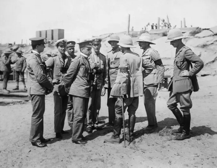 Framed Print : The M. L. O. at Suvla, meeting the Commission of four Russian Officers who visited