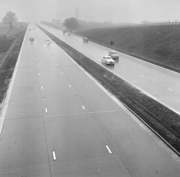 Framed Print : The M1 Motorway, opened only 6 days ago, receives its first vehicles Framed Print : The M1 Motorway, opened only 6 days ago, receives its first vehicles