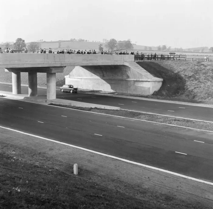 Framed Print : The M1 Motorway, opened only 6 days ago, receives its first vehicles Framed Print : The M1 Motorway, opened only 6 days ago, receives its first vehicles