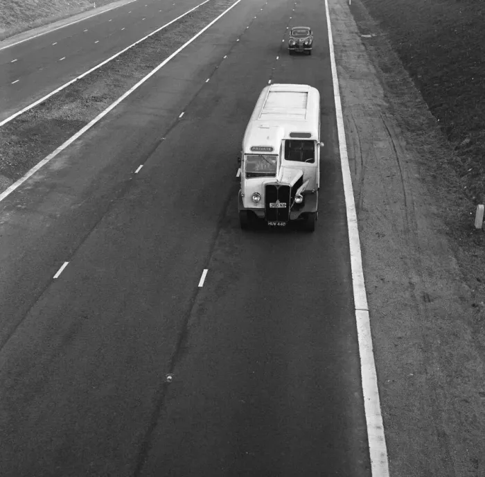 Framed Print : The M1 Motorway, opened only 6 days ago, receives its first vehicles Framed Print : The M1 Motorway, opened only 6 days ago, receives its first vehicles