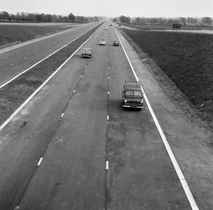 Framed Print : The M1 Motorway, opened yesterday, receives its first vehicles Framed Print : The M1 Motorway, opened yesterday, receives its first vehicles