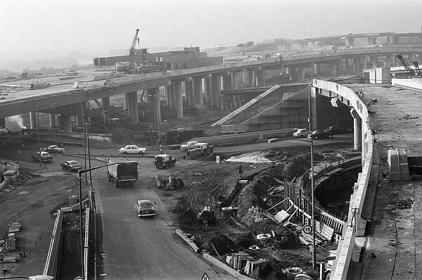 The M6 interchange at Gravelly Hill under construction, also known as Spaghetti Junction