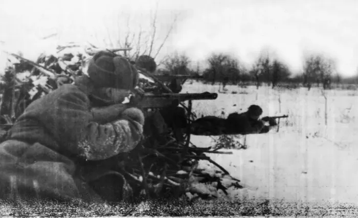 Framed Print : Machine gunners of the Soviet Red Army driving off a German counter attack Framed Print : Machine gunners of the Soviet Red Army driving off a German counter attack