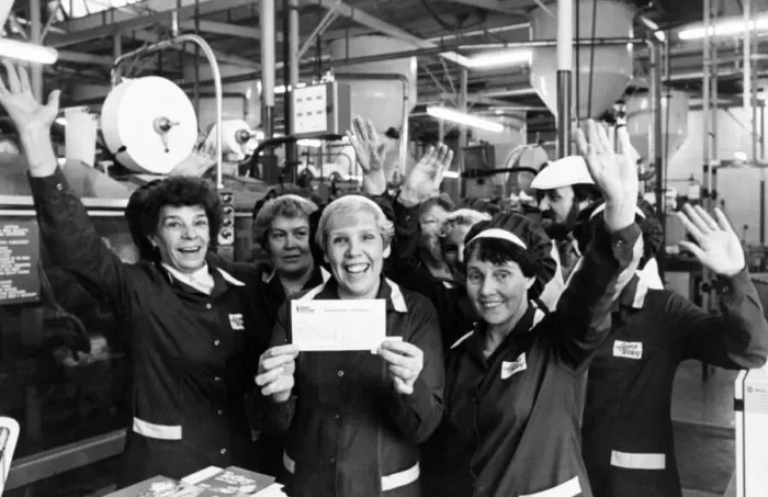 Framed Print : Machinist Kath Northam hands over a cheque for £455 to the Teesside Hospice Care Framed Print : Machinist Kath Northam hands over a cheque for £455 to the Teesside Hospice Care