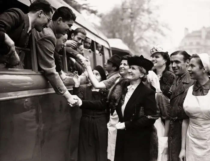 Framed Print : Madame Benes wife of Dr. Benes bids goodbye to the Czech troops before their departure Framed Print : Madame Benes wife of Dr. Benes bids goodbye to the Czech troops before their departure