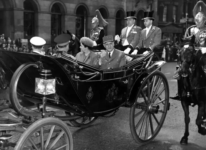 Framed Print : Madame and President Charles De Gaulle - April 1960 acknowledge the crowds cheers