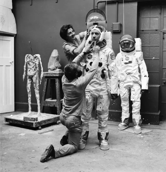 Framed Print : Madame Tussauds staff put the finishing touches to waxwork models of astronauts Neil Framed Print : Madame Tussauds staff put the finishing touches to waxwork models of astronauts Neil