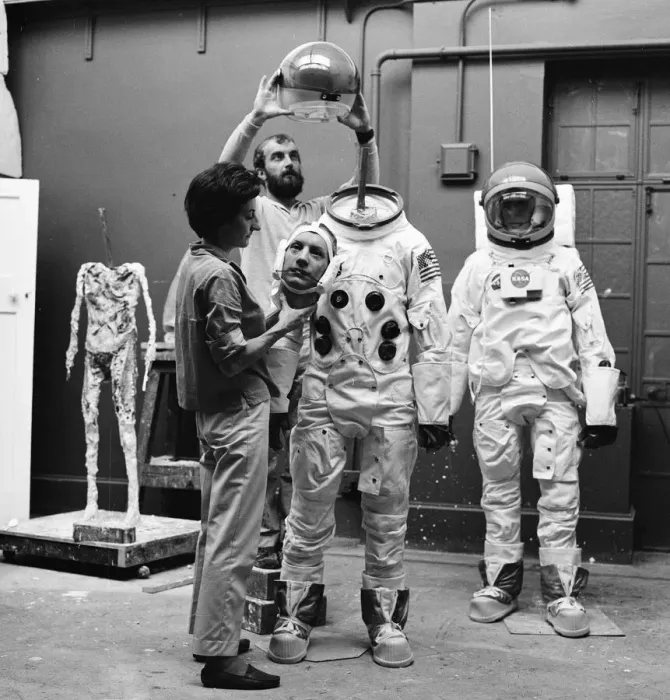 Framed Print : Madame Tussauds staff put the finishing touches to waxwork models of astronauts Neil Framed Print : Madame Tussauds staff put the finishing touches to waxwork models of astronauts Neil