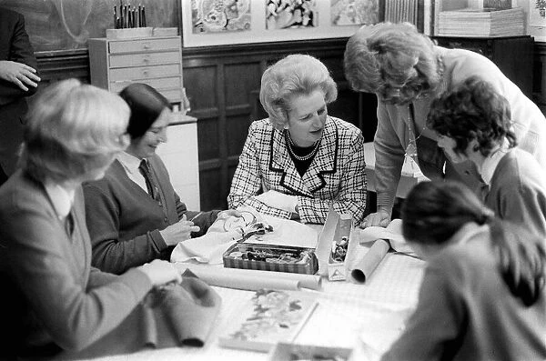 Maggie Thatcher sits in a sewing class at the Westholme School in Blackburn. October 1970
