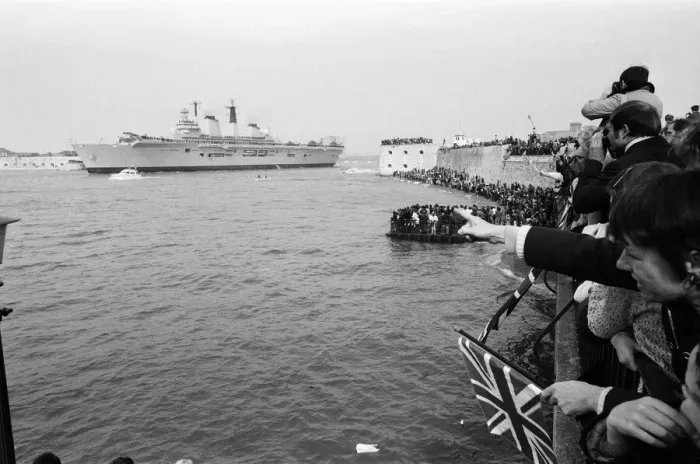 Framed Print : The main body of the Royal Navy Task force that is going to the Falklands sets sail Framed Print : The main body of the Royal Navy Task force that is going to the Falklands sets sail