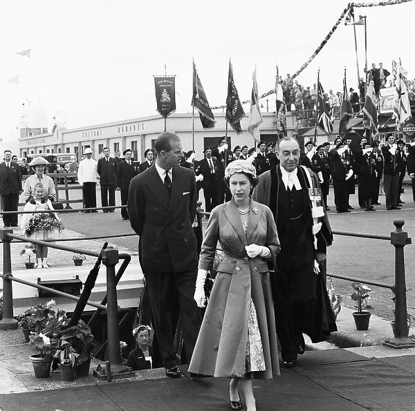 Her Majesty Queen Elizabeth II arriving at Albert Pier in Jersey on her royal visit to