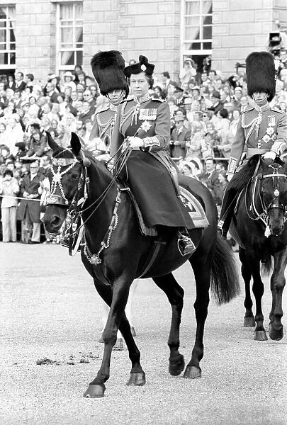 Her Majesty Queen Elizabeth II on horseback during the trooping celebration ceremony
