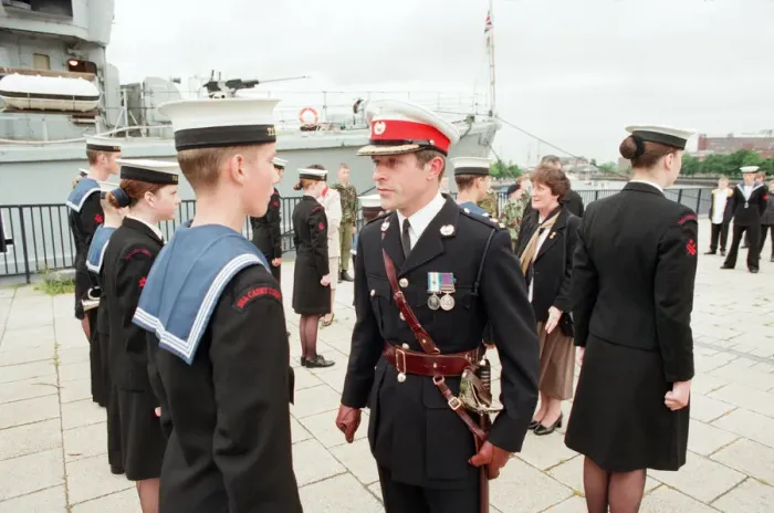 Framed Print : Major Andrew Milne inspects members of the Sea Cadets at the TS Kellington on the Tees Framed Print : Major Andrew Milne inspects members of the Sea Cadets at the TS Kellington on the Tees