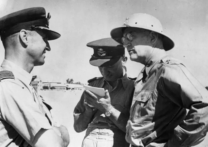 Framed Print : Major General J. H Burns (US Army) being interviewed by an R. A. F Framed Print : Major General J. H Burns (US Army) being interviewed by an R. A. F