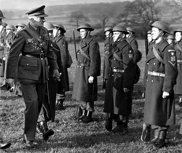 Major General R C Money inspects members of the Home Guard at Throckley, Northumberland