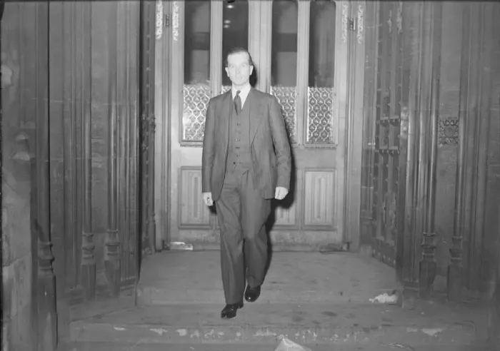 Framed Print : Major John Freeman Under Secretary of State for War leaving Houses of Parliament after