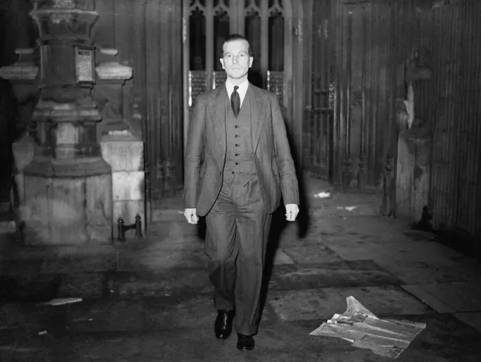 Framed Print : Major John Freeman Under Secretary of State for War leaving Houses of Parliament after Framed Print : Major John Freeman Under Secretary of State for War leaving Houses of Parliament after