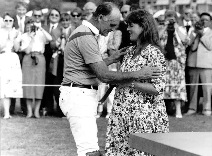 Framed Print : Major Ronald Ferguson with his pregnant daughter Sarah at windsor Polo club Framed Print : Major Ronald Ferguson with his pregnant daughter Sarah at windsor Polo club