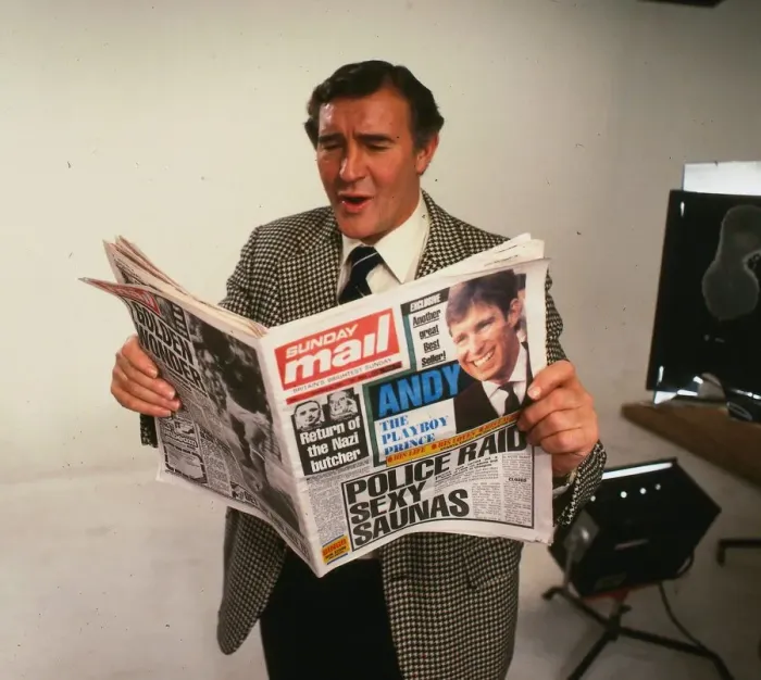 Framed Print : Malcolm Allison football manager March 1983 Holding copy of Sunday Mail *** Local