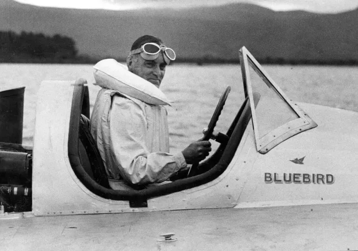 Framed Print : Malcolm Campbell seen here on Lake Coniston with Bluebird K3 June 1937 Framed Print : Malcolm Campbell seen here on Lake Coniston with Bluebird K3 June 1937