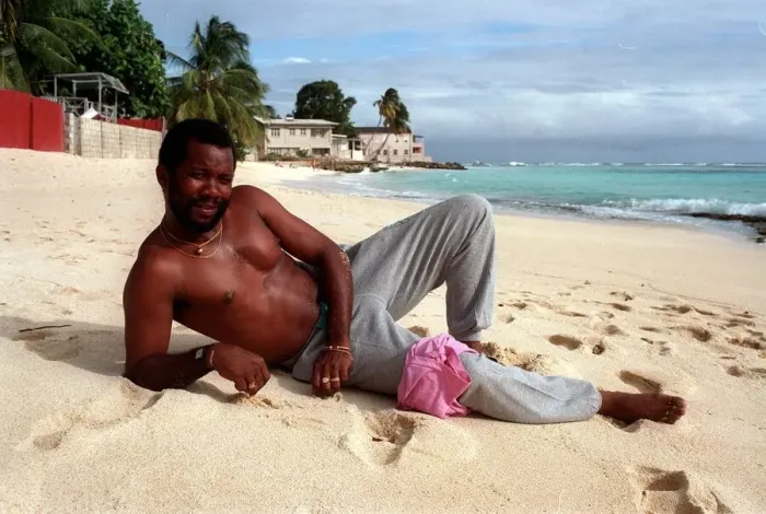 Framed Print : Malcolm Marshall West Indies cricketer relaxes on a sandy beach in Barbados 5th February