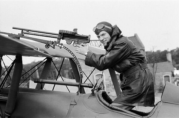 Malcolm McDowell on the set of 'Aces High', the story of the Royal Flying Corps