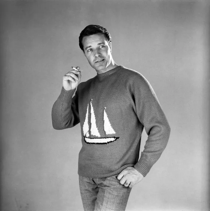 Framed Print : Male model wearing Chichester sweaters in celebration of Sir Francis Chichester round