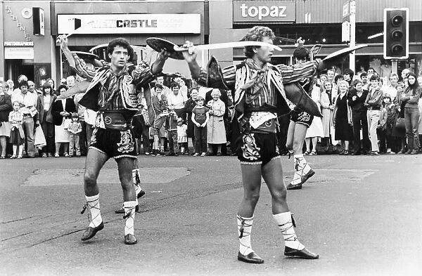 Male Turkish Dancers perform a dance during the procession in Whitley Bay
