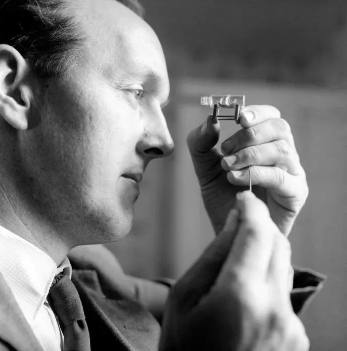 Framed Print : Man creating a ship in a bottle model: 1965 A1211-004