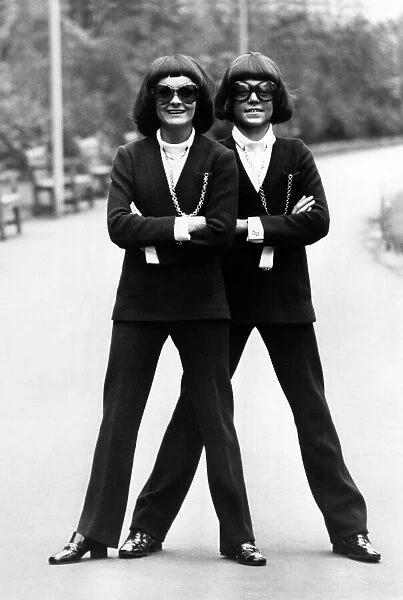 Man and woman drssed up in identical matching unisex outfit May 1969 P007890