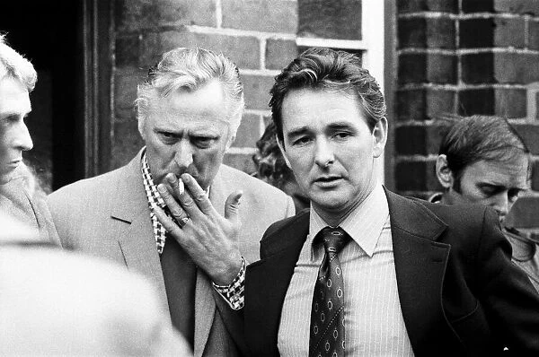 Manager Brian Clough and assistant Peter Taylor leaving Derby County after a meeting with