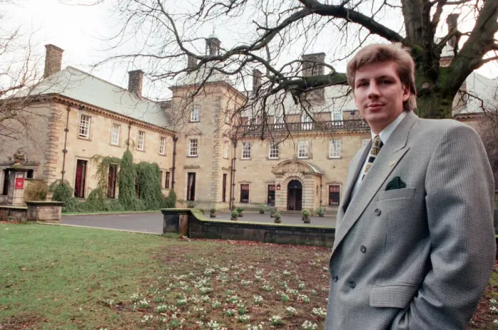 Framed Print : The manager of Crathorne Hall Hotel, Mr Julian Ayres pictured outside the front of