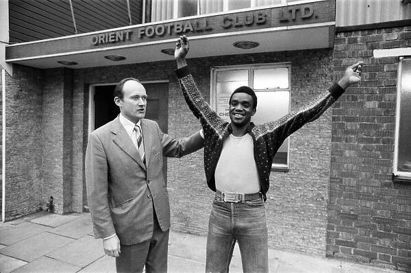 Manager George Petchey with Laurie Cunningham outside Leyton Orient Football Club