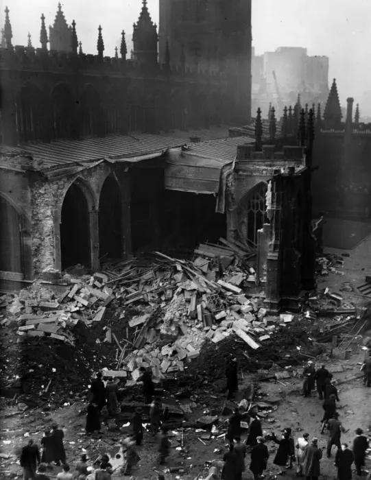 Framed Print : Manchester air raid. View of wrecked regimental chapel of Manchester Cathedral Framed Print : Manchester air raid. View of wrecked regimental chapel of Manchester Cathedral