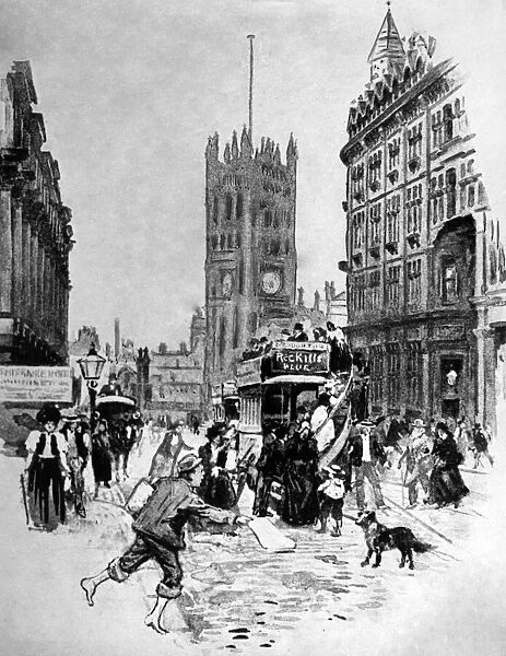 Manchester Cathedral, illustration, Circa 1880. Manchester Cathedral is a medieval church