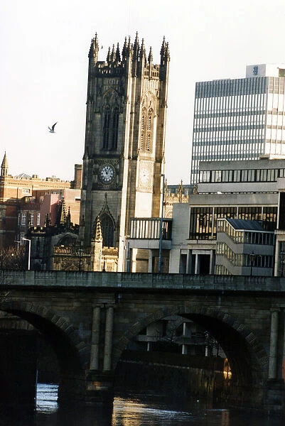 Manchester Cathedral and River Irwell, 14th February 1995