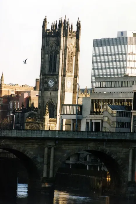 Framed Print : Manchester Cathedral and River Irwell, 14th February 1995 Framed Print : Manchester Cathedral and River Irwell, 14th February 1995