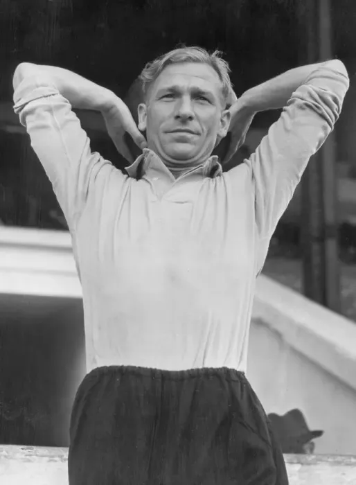 Framed Print : Manchester City goal keeper Bert Trautmann seen here with a medicine ball during a