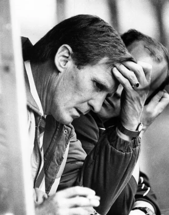 Framed Print : Manchester City manager feels the pressure of management Circa 1986 P007130