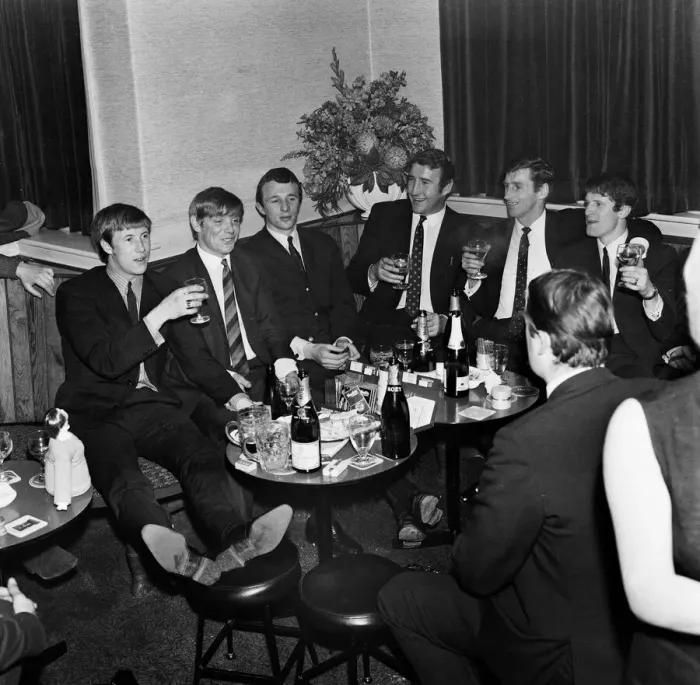 Framed Print : Manchester City players and management staff celebrate with a few drinks Framed Print : Manchester City players and management staff celebrate with a few drinks