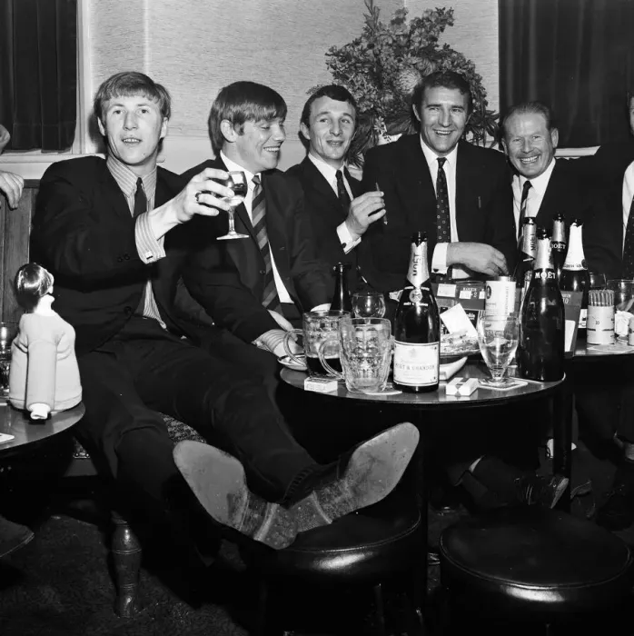 Framed Print : Manchester City players and management staff celebrate with a few drinks Framed Print : Manchester City players and management staff celebrate with a few drinks