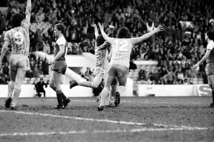 Framed Print : Manchester City v. Shrewsbury. March 1984 MF14-18-038 The final score was a one nil