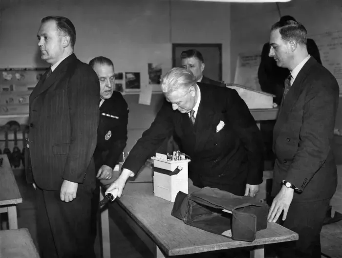 Framed Print : Manchester Civil Defence first demonstration of Radioactive detection. Ald D Framed Print : Manchester Civil Defence first demonstration of Radioactive detection. Ald D