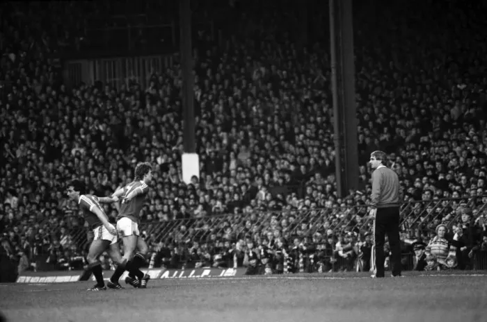 Framed Print : Manchester United 2 v. Notts. County 1. Division 1 Football. October 1981 MF04-12-096